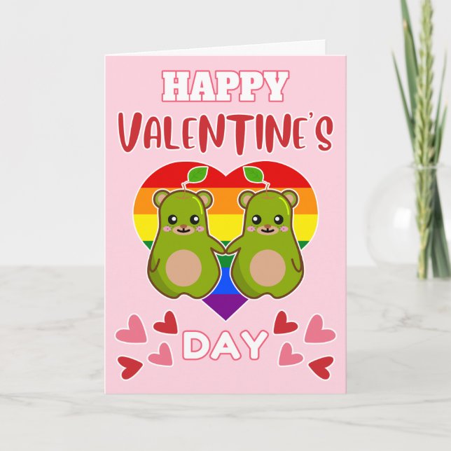 Tarjeta Festiva FELIZ DÍA DE VALENTINA, Par De Oso Cute LGBT (Anverso)