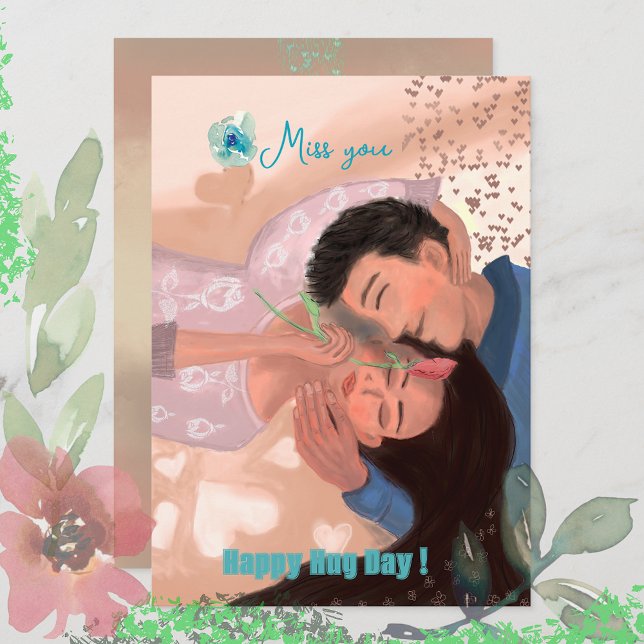 Tarjeta Festiva Feliz Día del Abrazo (Happy Hug Day, or Happy Valentine's Day card , can be personalize by exchanging of text)