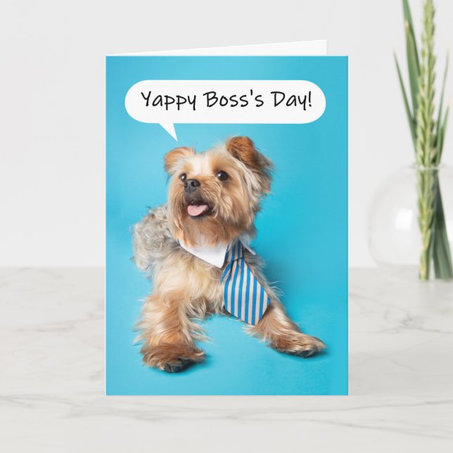Tarjeta Festiva Feliz Día del Jefe Yappy Yorkie Dog Humor (Anverso)
