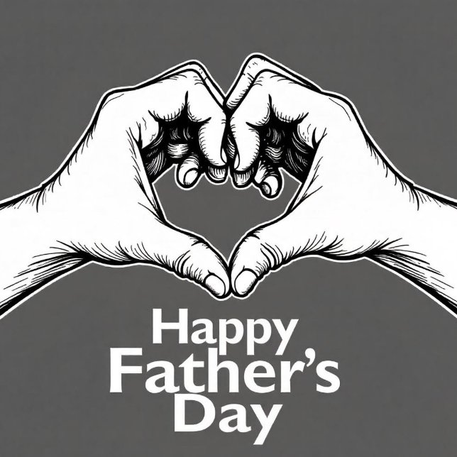 Tarjeta Festiva Feliz Día del Padre (A Black and White illustration of two hands forming a heart!)