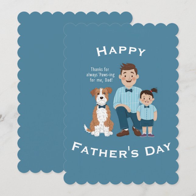 Tarjeta Festiva Feliz Día del Padre, adorable cachorro con papá e  (Anverso / Reverso)