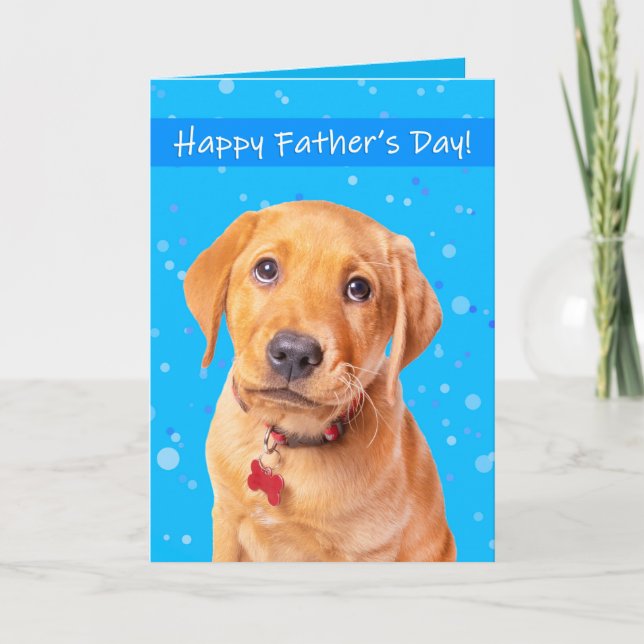 Tarjeta Festiva Feliz Día del Padre con una cachorro de cachorro e (Anverso)