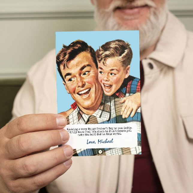 Tarjeta Festiva Feliz Día del Padre de Hijo Saludando (Subido por el creador)