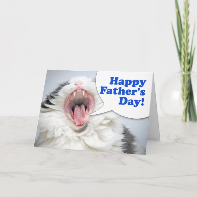 Tarjeta Festiva Feliz Día del Padre divertido gato gritando humor  (Anverso)
