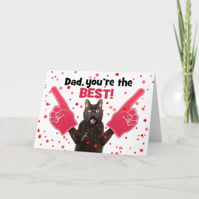 Tarjeta Festiva 	Feliz Día del Padre, gato con dedos de espuma Hum (Anverso)