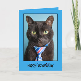 Tarjeta Festiva Feliz Día del Padre Gato Negro con Corbata 