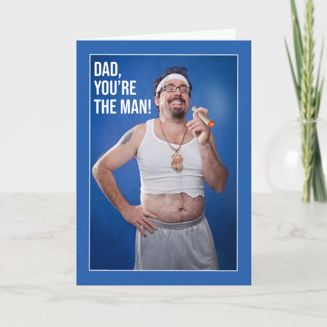 Tarjeta Festiva Feliz Día del Padre Gracioso chico con la risa del (Anverso)