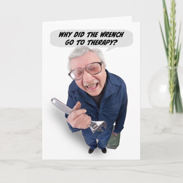Tarjeta Festiva Feliz Día del Padre Gracioso chico contando humor  (Anverso)