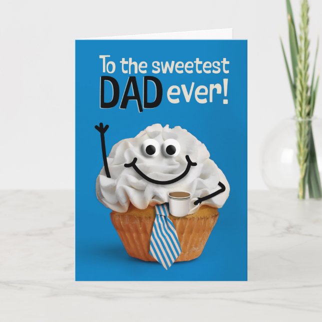 Tarjeta Festiva Feliz Día del Padre Papá Cupcake más Dulce con Caf (Anverso)