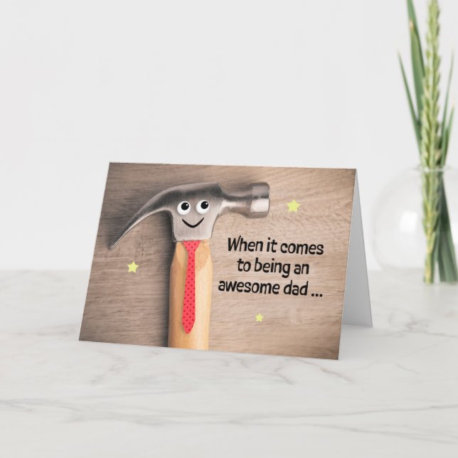 Tarjeta Festiva Feliz Día del Padre Papá Martillo Divertido (Anverso)