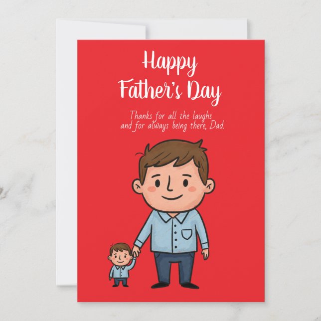 Tarjeta Festiva Feliz Día del Padre Papá y Hijo de Dibujos Animado (Anverso)