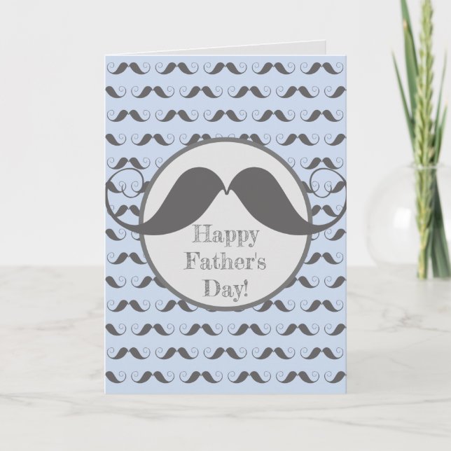 Tarjeta Festiva Feliz Día del Padre - Patrón de bigote divertido (Anverso)