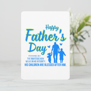 Tarjeta Festiva Feliz Día del Padre Proverbios 20:7 Escritura Azul