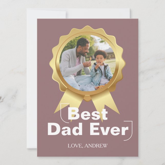 Tarjeta Festiva Feliz día del padre sencillo, medalla de oro y fot (Anverso)