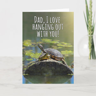 Tarjeta Festiva Feliz Día del Padre, tortugas mullidas colgando