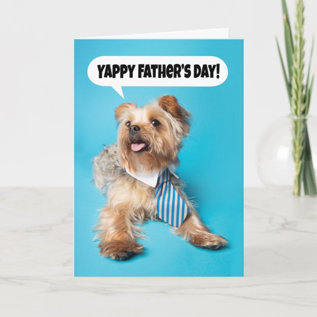 Tarjeta Festiva Feliz Día del Padre Yappy Yorkie Dog Humor (Anverso)
