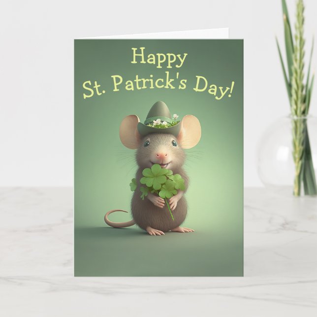 Tarjeta Festiva Feliz Día del Ratón Adorable St. Patrick (Anverso)