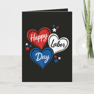 Tarjeta Festiva Feliz Día del Trabajo Corazones Patrióticos Rojo B