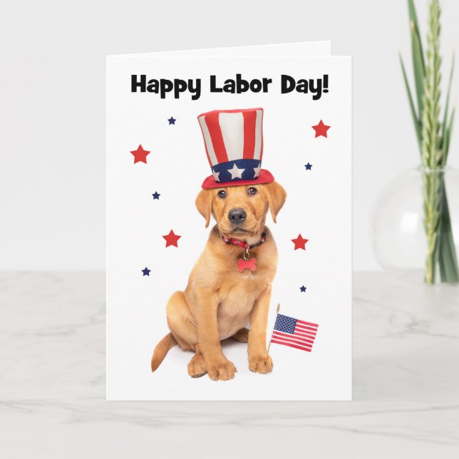 Tarjeta Festiva Feliz Día del Trabajo Patriótico Red Fox Labrador  (Anverso)
