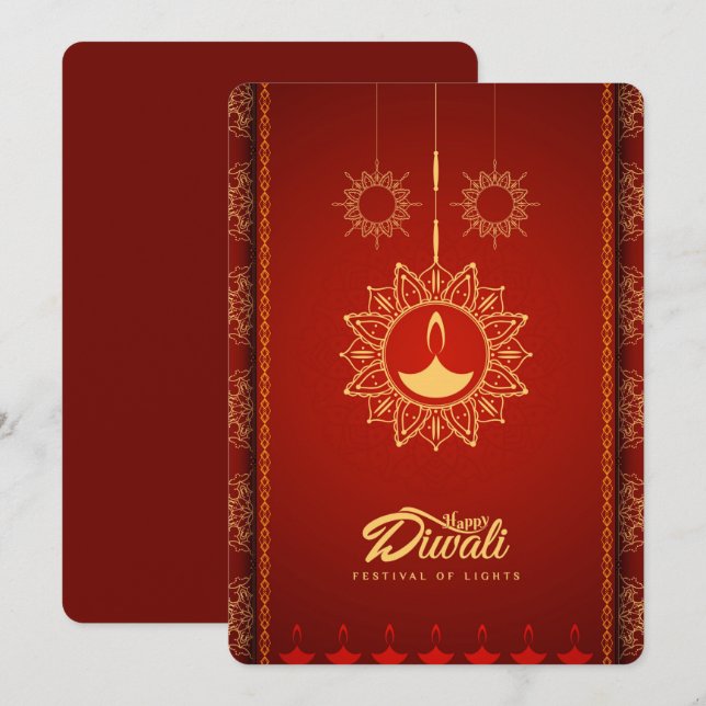 Tarjeta Festiva Feliz Diwali (Anverso / Reverso)