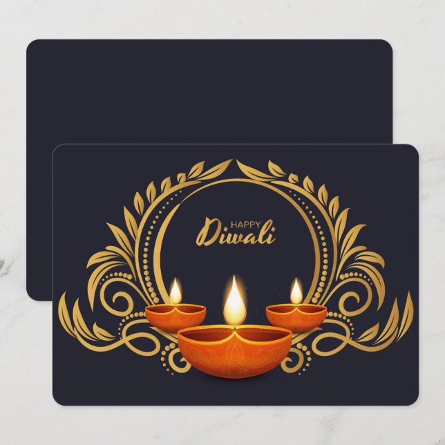 Tarjeta Festiva Feliz Diwali (Anverso / Reverso)