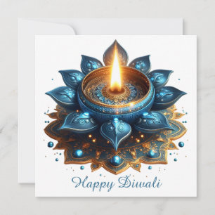 Tarjeta Festiva Feliz Diwali Blue Gold Festival de la Luz
