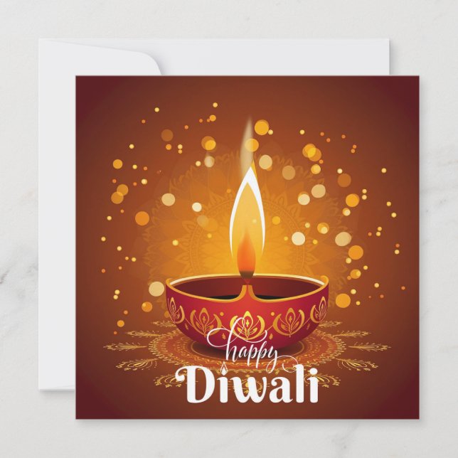 Tarjeta Festiva Feliz Diwali brillante Festival de la Diya Roja (Anverso)