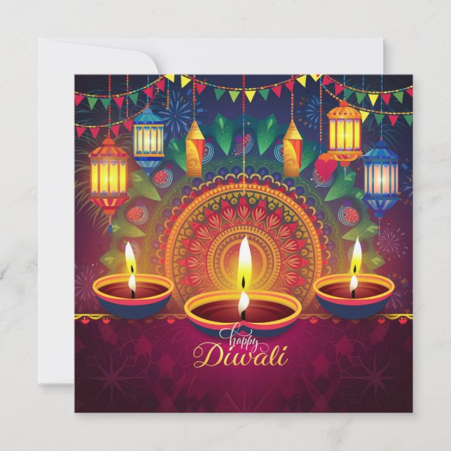 Tarjeta Festiva Feliz Diwali Diya Mandala Festival de la Luz (Anverso)