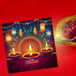 Tarjeta Festiva Feliz Diwali Diya Mandala Festival de la Luz