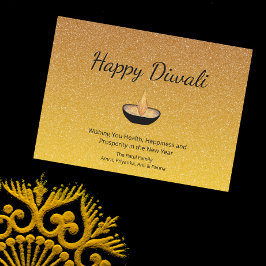 Tarjeta Festiva Feliz Diwali Gold Purpurina Diya Flame