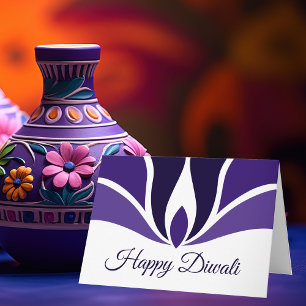 Tarjeta Festiva Feliz Diwali Hermoso Morado Personalizado