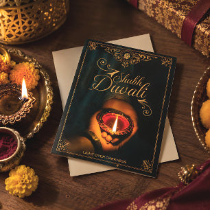 Tarjeta Festiva Feliz Diwali Lámpara Diya elegante personalizable
