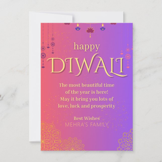 Tarjeta Festiva Feliz Diwali personalizable (Anverso)