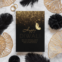 Tarjeta Festiva Feliz Diwali personalizable negro y oro