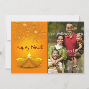 Tarjeta Festiva Feliz Diwali, Vela Dorada, Fuegos Artificiales, Ta