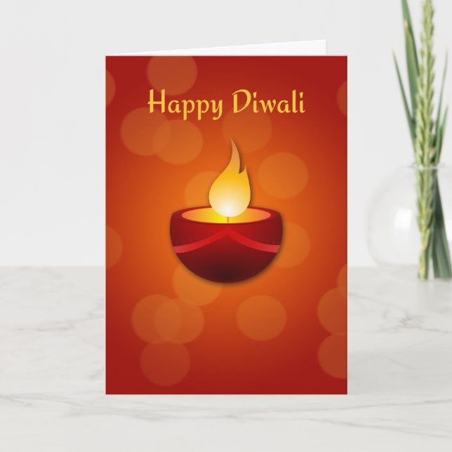 Tarjeta Festiva Feliz Diwali, Vela Roja (Anverso)