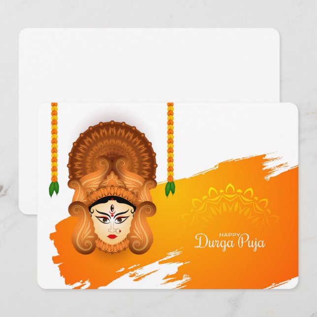 Tarjeta Festiva Feliz Durga Puja (Anverso / Reverso)