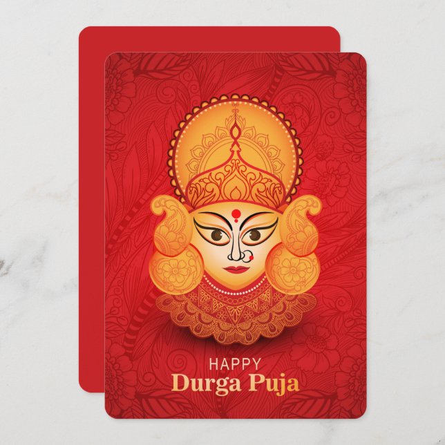 Tarjeta Festiva Feliz Durga Puja (Anverso / Reverso)