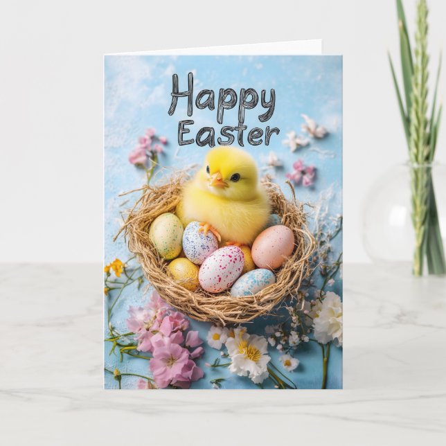 Tarjeta Festiva Feliz Easter Egg Cute Chick Card (Anverso)