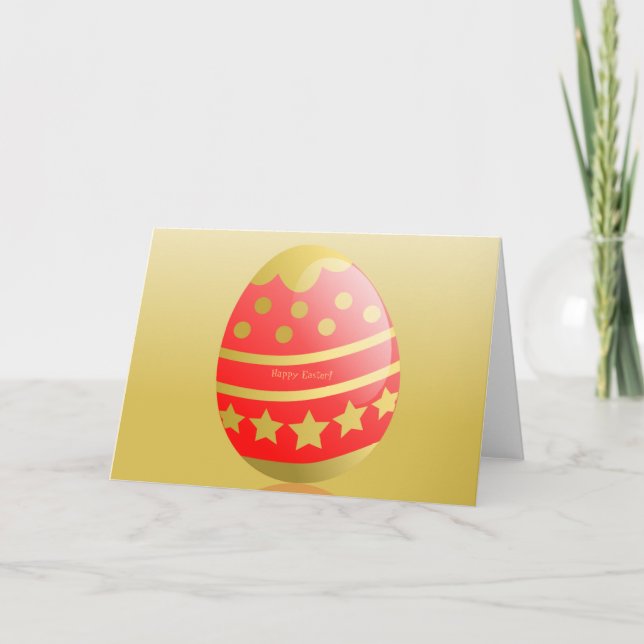 Tarjeta Festiva Feliz Easter Egg Red Gold Card (Anverso)