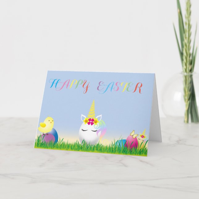 Tarjeta Festiva Feliz Easter White Unicornio (Anverso)