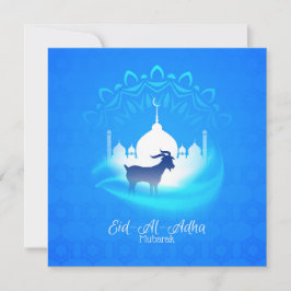 Tarjeta Festiva Feliz Eid Al Adha Mubarak Cabra Azul Blanco Islámi
