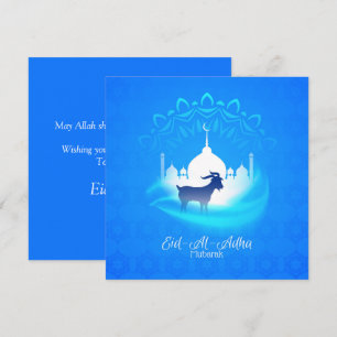 Tarjeta Festiva Feliz Eid Al Adha Mubarak Cabra Azul Blanco Islámi