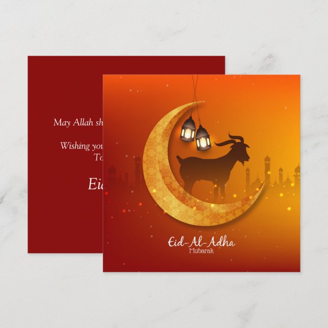 Tarjeta Festiva Feliz Eid Al Adha Mubarak Orang White Goat Islamic (Anverso / Reverso)