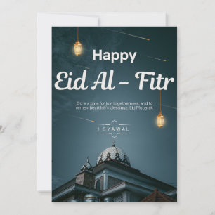 Tarjeta Festiva Feliz Eid Al Fitr Linterna Nocturna de la Mezquita