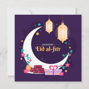 Tarjeta Festiva Feliz Eid Al-Fitr Mubarak Moon