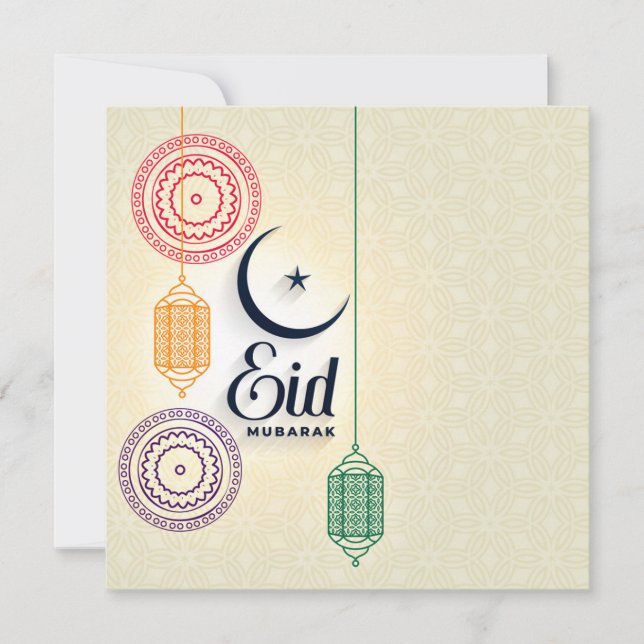 Tarjeta Festiva Feliz Eid Mubarak colorido (Anverso)