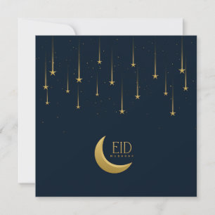 Tarjeta Festiva Feliz Eid Mubarak Crescent Star Gold Blue