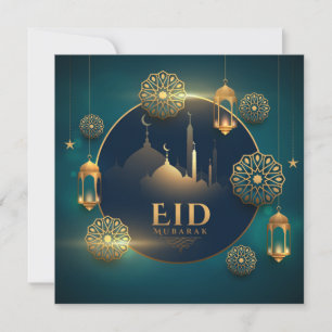 Tarjeta Festiva Feliz Eid Mubarak Crescent Stars Islamic Lantern