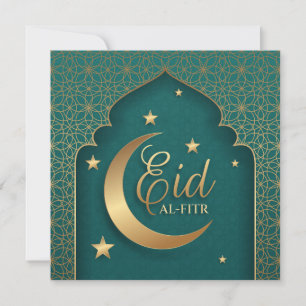 Tarjeta Festiva Feliz Eid Mubarak Crescent Stars Patrón árabe